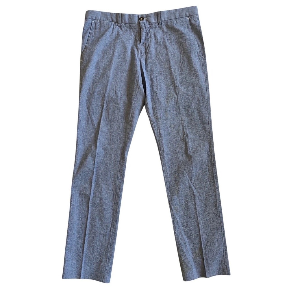 Faconnable Matelot Mens 36 Seersucker Pants Blue White Textured Cotton Trousers